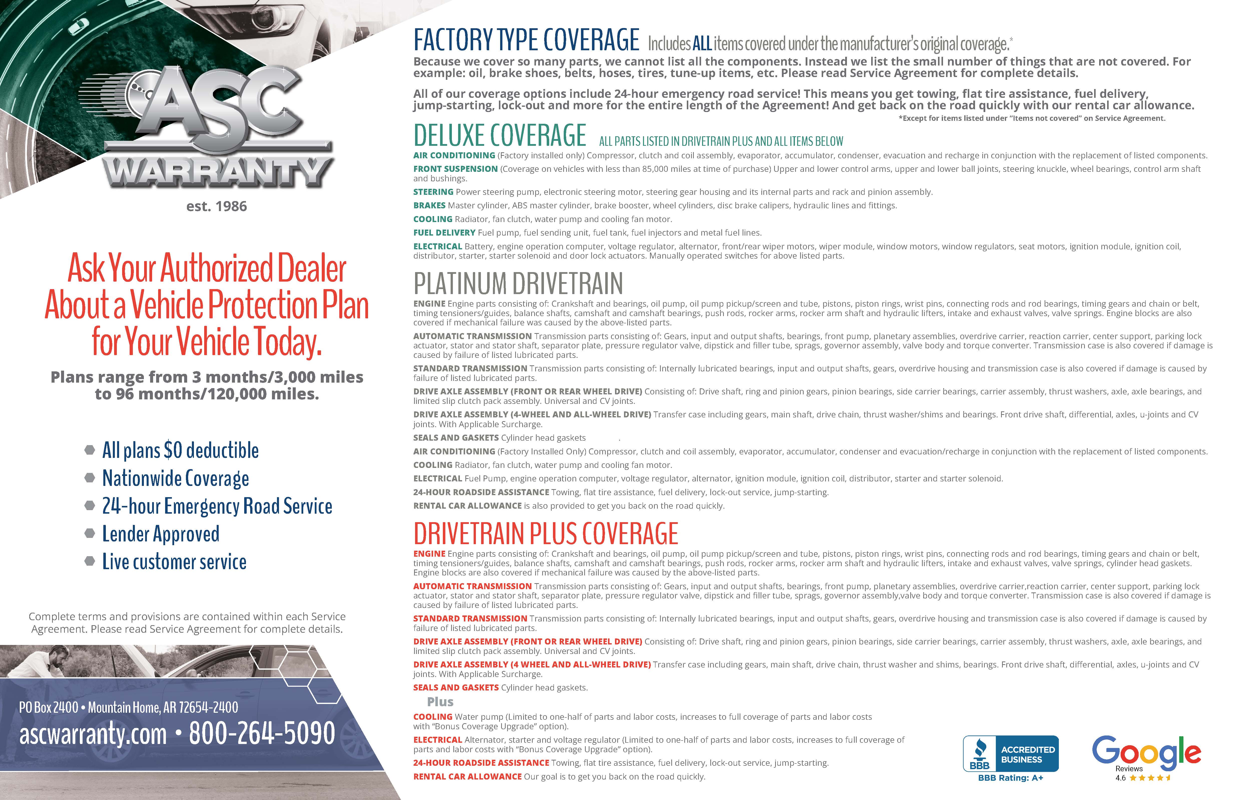 ASC Warranty Plan Coverages